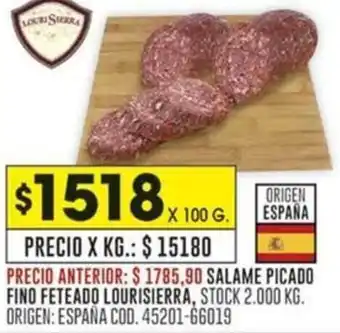 Coto SALAME PICADO FINO FETEADO LOURISIERRA x 100g oferta