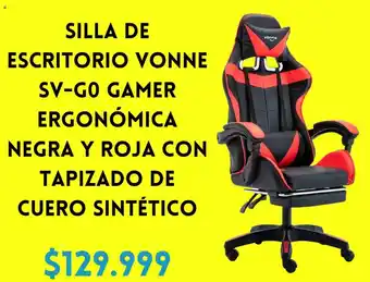 Mercado Libre SILLA DE ESCRITORIO VONNE SV-GO GAMER ERGONÓMICA NEGRA Y ROJA CON TAPIZADO DE CUERO SINTÉTICO oferta