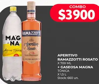 Supermercados Tadicor APERITIVO RAMAZZOTTI ROSATO X 700 ML + GASEOSA MAGNA TÓNICA X 1.5L oferta