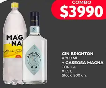 Supermercados Tadicor GIN BRIGHTON X 700 ML + GASEOSA MAGNA TÓNICA X 1,5 L oferta