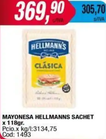 Maxiconsumo MAYONESA HELLMANNS SACHET x 118gr oferta