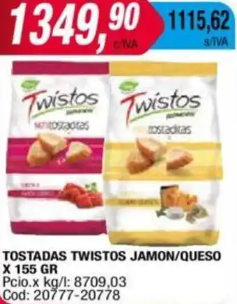 Maxiconsumo TOSTADAS TWISTOS JAMON/QUESO X 155 GR oferta