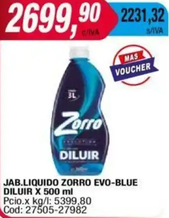 Maxiconsumo JAB.LIQUIDO ZORRO EVO-BLUE DILUIR X 500ml oferta