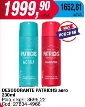 Maxiconsumo DESODORANTE PATRICHS aero 230ml oferta