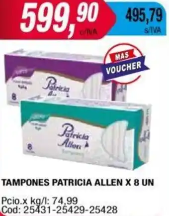 Maxiconsumo TAMPONES PATRICIA ALLEN X 8UN oferta