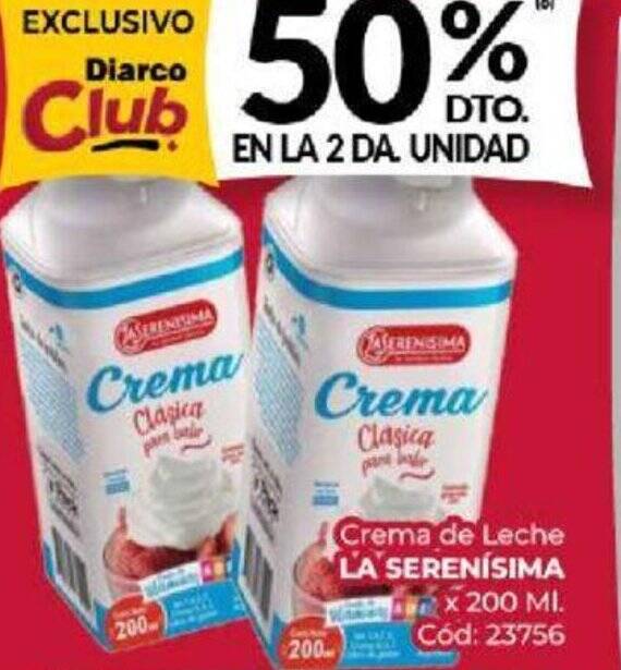 Crema de Leche LA SERENÍSIMA x 200ml oferta en Diarco