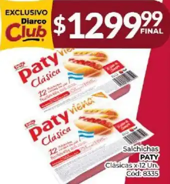 Diarco Salchichas PATY Clásicas x 12Un oferta