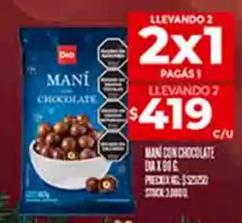 Supermercados DIA MANÍ CON CHOCOLATE oferta