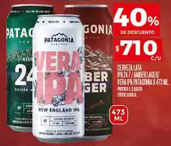 Supermercados DIA CERVEZA LATA IPA 24.7 /AMBER LAGER VERA IPA PATAGONIA X 473 ML oferta