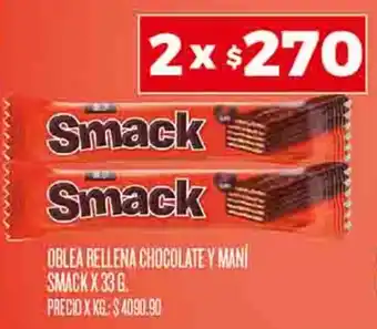 Supermercados DIA OBLEA RELLENA CHOCOLATE Y MANI SMACK X 33G oferta