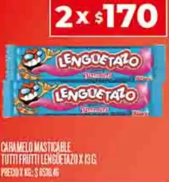 Supermercados DIA CARAMELO MASTICABLE TUTTI FRUTTI LENGUETAZO X 13G oferta