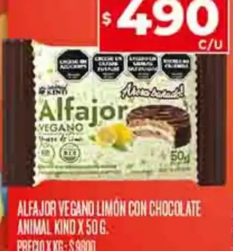 Supermercados DIA ALFAJOR VEGANO LIMÓN CON CHOCOLATE ANIMAL KIND X 50G oferta