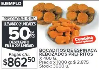 Carrefour BOCADITOS DE ESPINACA REBOZADOS PREFRITOS X 400G oferta