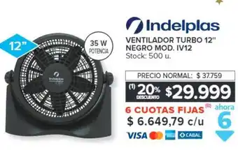 Carrefour Indelplos VENTILADOR TURBO 12" NEGRO MOD. IV12 oferta