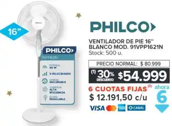 Carrefour PHILCO VENTILADOR DE PIE 16" BLANCO MOD. 91VPP1621N oferta