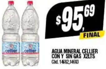Supermercados Yaguar AGUA MINERAL CELLIER CON Y SIN GAS X 2LTS oferta