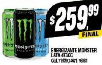 Supermercados Yaguar ENERGIZANTE MONSTER LATA 473CC oferta