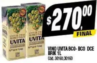 Supermercados Yaguar VINO UVITA BCO-BCO DCE BRIK 1L oferta