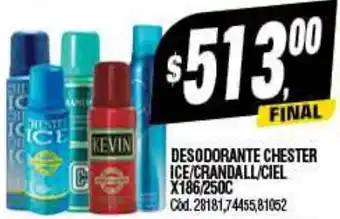 Supermercados Yaguar DESODORANTE CHESTER ICE/CRANDALL/CIEL X186/250C oferta