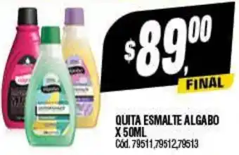 Supermercados Yaguar QUITA ESMALTE ALGABO X 50ML oferta