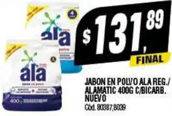 Supermercados Yaguar JABON EN POLVO ALA REG./ ALAMATIC 400G C/BICARB. NUEVO oferta