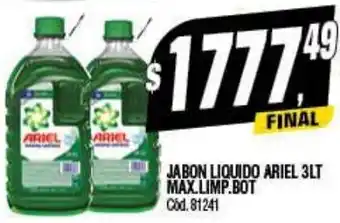 Supermercados Yaguar JABON LIQUIDO ARIEL 3LT MAX.LIMP.BOT oferta