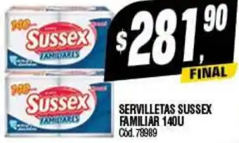 Supermercados Yaguar SERVILLETAS SUSSEX FAMILIAR 140U oferta