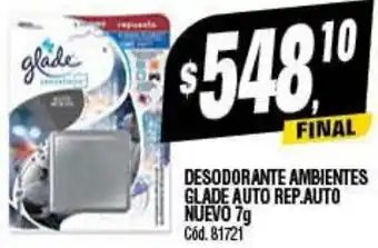 Supermercados Yaguar DESODORANTE AMBIENTES GLADE AUTO REP.AUTO NUEVO 7g oferta