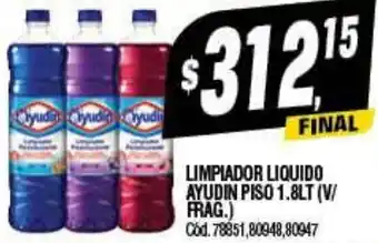 Supermercados Yaguar LIMPIADOR LIQUIDO AYUDIN PISO 1.8LT oferta