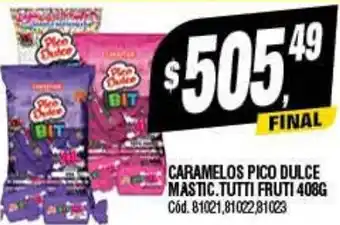 Supermercados Yaguar CARAMELOS PICO DULCE MASTIC.TUTTI FRUTI 408G oferta