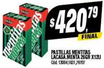 Supermercados Yaguar PASTILLAS MENTITAS LACASA.MENTA 26GR X 12U oferta