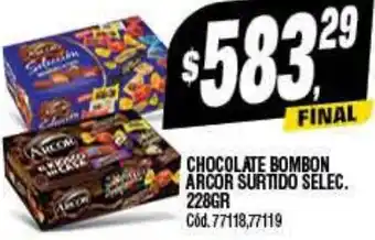 Supermercados Yaguar CHOCOLATE BOMBON ARCOR SURTIDO SELEC. 228GR oferta