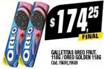 Supermercados Yaguar GALLETITAS OREO FRUT. 118G/OREO GOLDEN 118G oferta