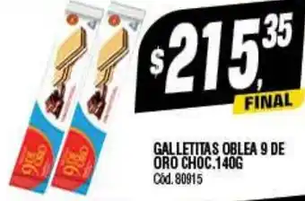 Supermercados Yaguar GALLETITAS OBLEA 9 DE ORO CHOC.140G oferta