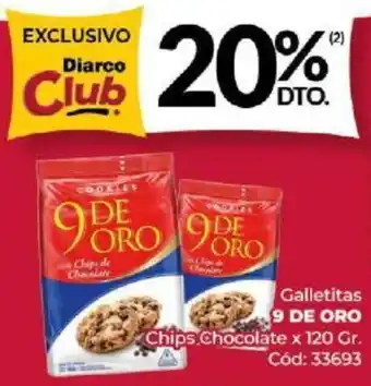 Diarco Galletitas 9 DE ORO Chips Chocolate x 120gr oferta