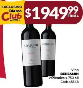 Diarco Vino BENJAMIN Varietales x 750ml oferta