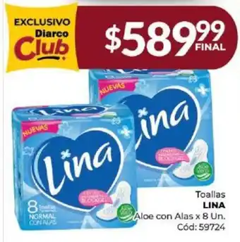 Diarco Toallas LINA Aloe con Alas x 8 Un oferta