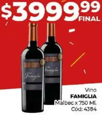 Diarco Vino FAMIGLIA Malbec x 750ml oferta
