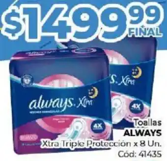 Diarco Toallas ALWAYS Xtra Triple Protección x 8 Un oferta