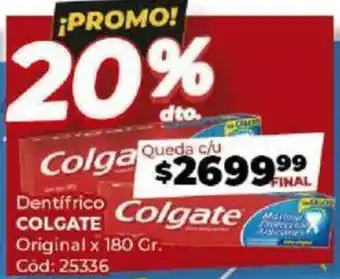 Diarco Dentífrico COLGATE Original x 180gr oferta