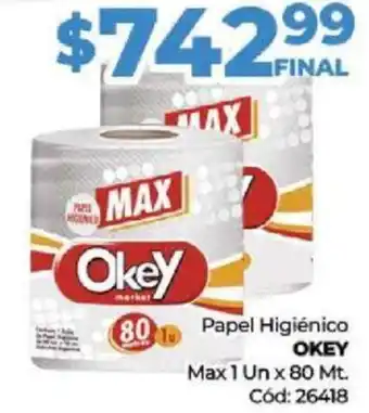 Diarco Papel Higiénico OKEY Max 1 Un x 80 Mt. oferta