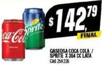 Supermercados Yaguar GASEOSA COCA COLA / SPRITE X 354 CC LATA oferta