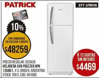 Coto Patrick Heladera Con Freezer HPK 13580 1, XU. oferta
