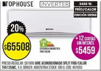 Coto Tophouse Aire Acondicionado Split Frío/Calor THS135WC oferta