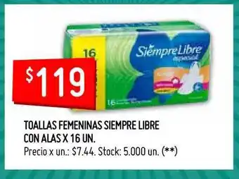 Siempre Libre Toallas Femeninas Con Alas x 16 un.