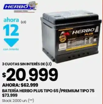 Changomas BATERÍA HERBO PLUS TIPO 65/PREMIUM TIPO 75 oferta