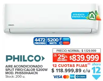Carrefour PHILCO AIRE ACONDICIONADO SPLIT FRÍO/CALOR 5200W oferta