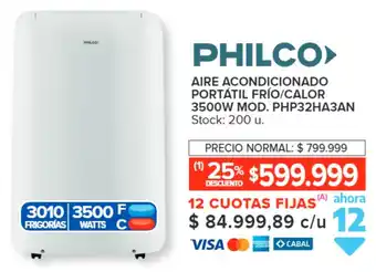 Carrefour PHILCO AIRE ACONDICIONADO PORTÁTIL FRÍO/CALOR 3500W MOD. PHP32HA3AN oferta