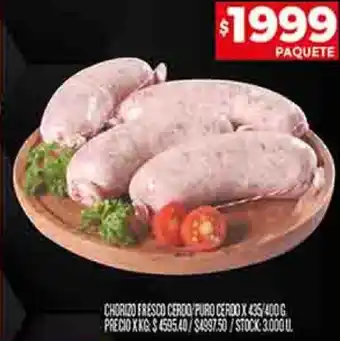 Supermercados DIA CHORIZO FRESCO CERDO PURO CERDO X 436/400G oferta