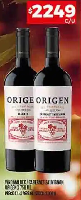 Supermercados DIA VINO MALBEC/CABERNET SAUVIGNON ORIGEN X 750ML oferta